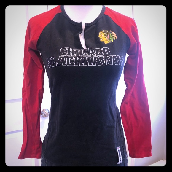 Black Reebok NHL Chicago Blackhawks Men/'s Cotton Long Sleeve T-Shirt